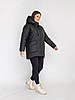 Зимова жіноча зручна чорна куртка пуховик великих розмірів, фото 3