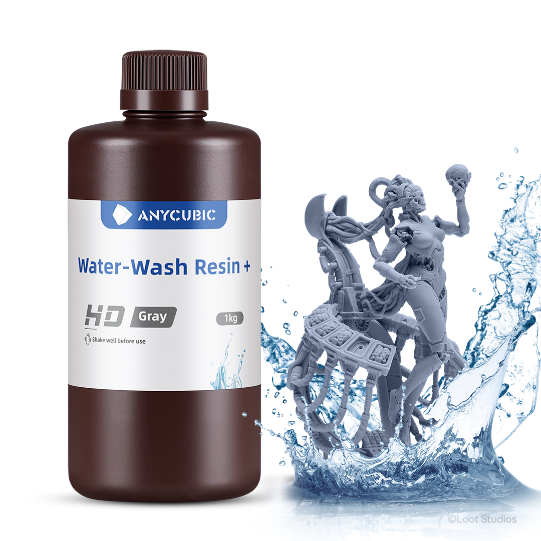 Фотополімерна высокоточна смола що змивається водою Anycubic Water-Wash Resin+ HD Grey