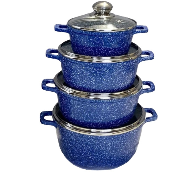 Набір каструль із мармуровим покриттям 8 предметів Benson BN-381 Синій, фото 1