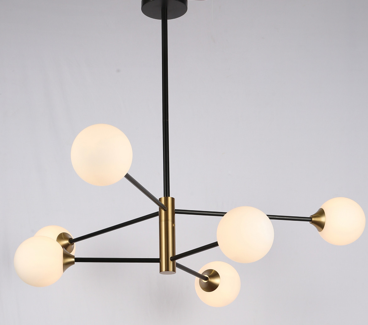 Чорна люстра з білих куль на 6 ламп (52-L7910-6 BK+WH)