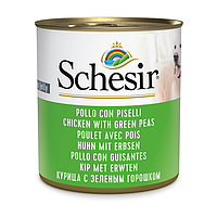 Schesir Chicken With Green Peas ШЕЗІР КУРКА З ЗЕЛЕНИМ ГОРОШКОМ в желе натуральні консерви для собак, вологий корм, банка 285г