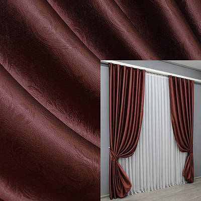 Комплект (2шт. 1,35х2,7м.) готових штор з тканини софт з тисненням. Колір бордовий. Код 1444ш 39-015