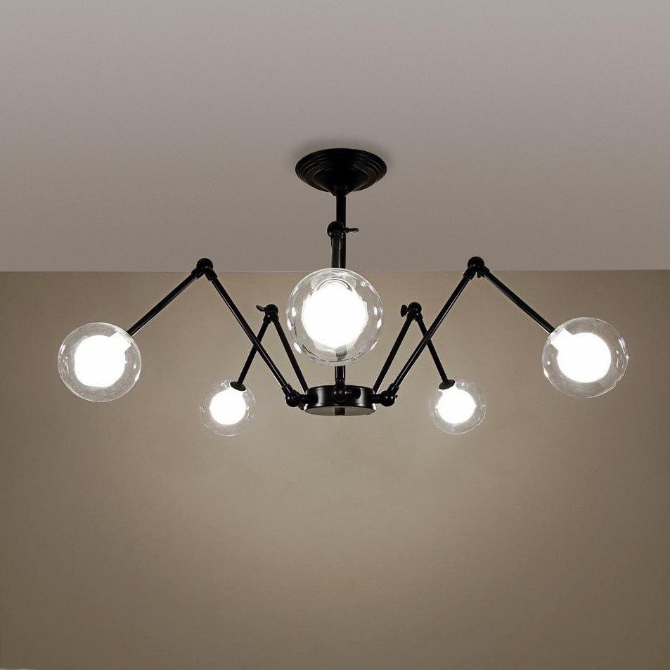 Чорна люстра "Павук" на 5 ламп з подвійними плафонами (61-S1005F-5 BK+CLWH)
