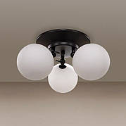 Чорна стельова люстра з білими кулями на 3 лампи (61-X1203F-3 BK+WH 200)