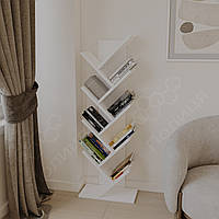 Книжкова полиця на підлогу 110 см, стелаж стійка ялинка, підставка для книг Білий