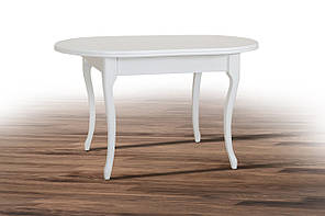 Овальний обідній кухонний розкладний стіл білий 130 см розсувний на кухню в класичному стилі МДФ Твіст