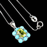 Підвіс. Натуральний перидот і бірюза. Срібло 925., фото 3