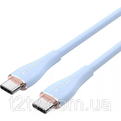 Дата кабель USB-C to USB-C 2.0m USB2.0 100W (20V/5A) Light Blue Silicone Vention (TAWSH)