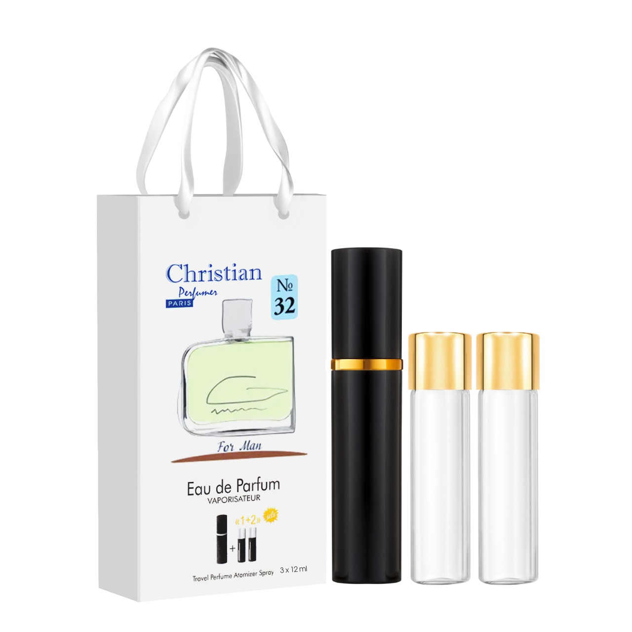 Парфуми чоловічі Christian "Lacoste Essential" № 32 подарункові з атомайзером 3 шт по 12 мл, фото 1
