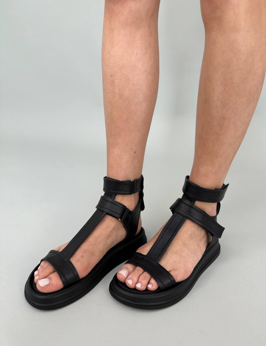 Босоніжки жіночі ShoesBand Чорні натуральна шкіра на низькому ходу 38 (24 см) (S55131)