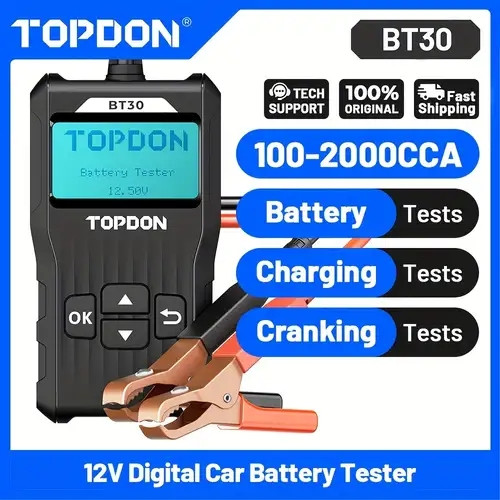 Тестер автомобільного акумулятора TOPDON BT30 тест заряджання та тест стартера (рос язик, універсальний)