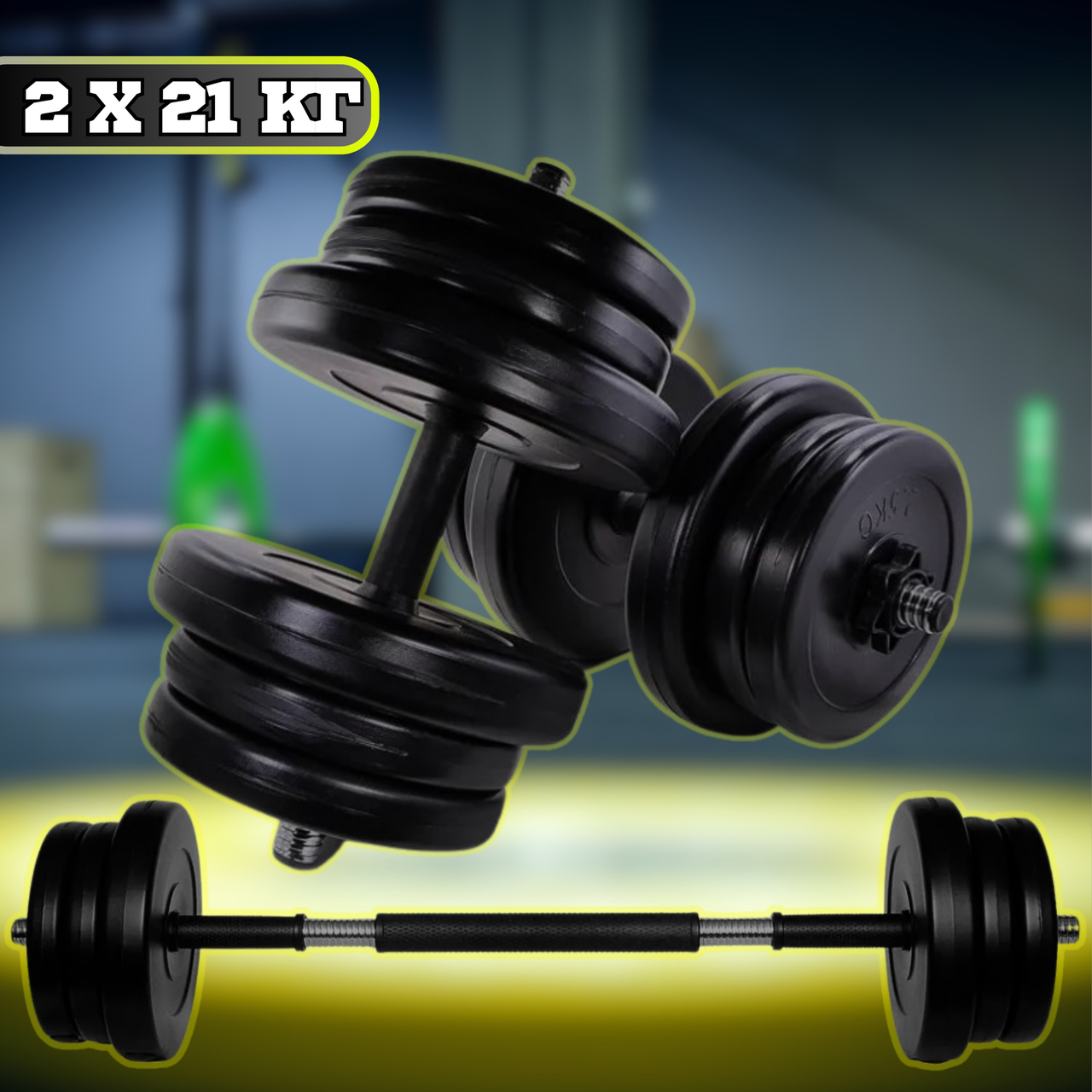 Гантелі з функцією штанги 42 кг для Дому 3в1 Комплект Гантелей Розбірних NeoSport Змінні Диски з Металевим Грифом для Дому