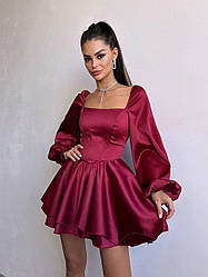 Атласна корсетна сукня з пишною подвійною спідницею та об'ємними рукавами Smb9199