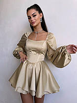 Атласна корсетна сукня з пишною подвійною спідницею та об'ємними рукавами Smb9199, фото 4