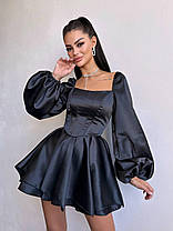 Атласна корсетна сукня з пишною подвійною спідницею та об'ємними рукавами Smb9199, фото 5