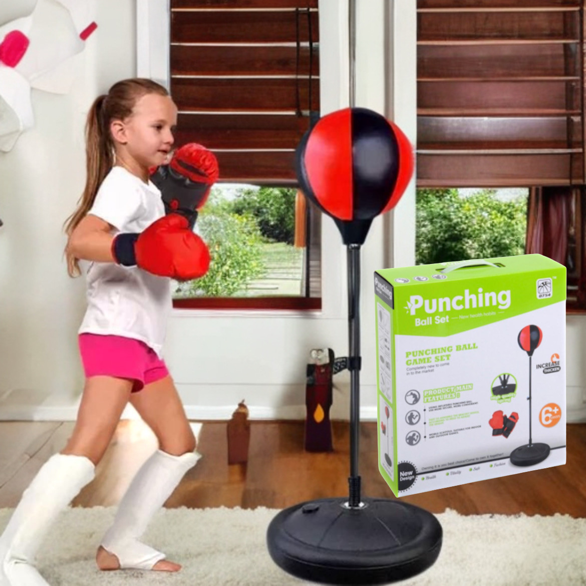Боксерський набір Punching Ball Set 0754-828A підлогова груша на стійці + боксерські рукавички 115 см, 6+ років
