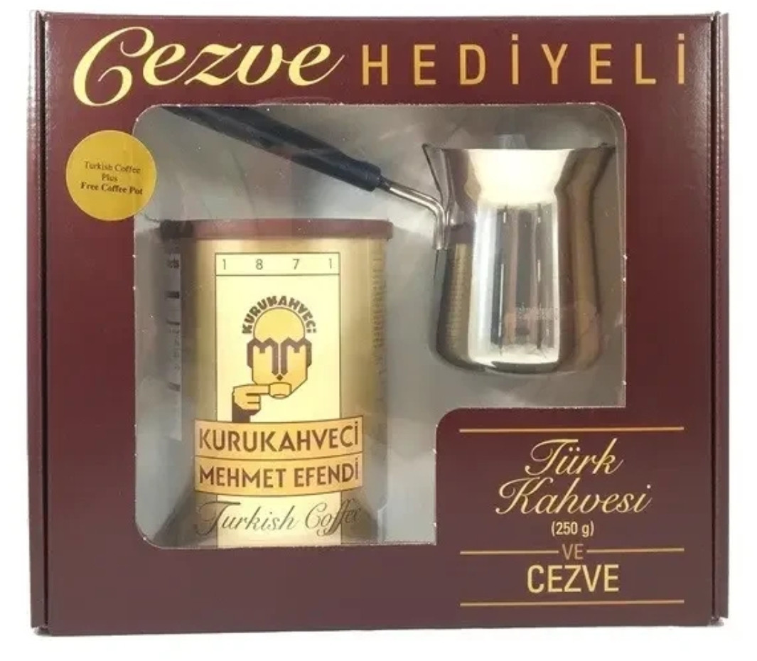 Подарунковий набір: турка та турецька кава мелена Kurukahveci Mehmet Efendi 250г, фото 1
