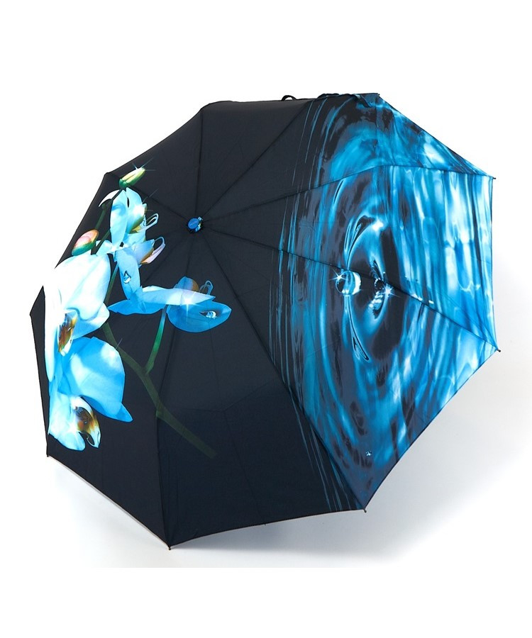 Парасолька автомат Susino 3094 Max comfort жіноча на 9 спиць принтом Квіти Чорно-блакитний, фото 1