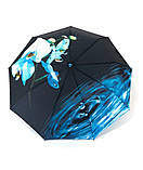 Парасолька автомат Susino 3094 Max comfort жіноча на 9 спиць принтом Квіти Чорно-блакитний, фото 2