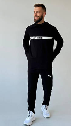 Чорний чоловічий спортивний костюм Puma демісезон костюм на хлопця з капюшоном стильний молодіжний повсякденний, фото 2