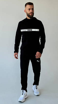 Чорний чоловічий спортивний костюм Puma демісезон костюм на хлопця з капюшоном стильний молодіжний повсякденний, фото 3