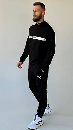 Чорний чоловічий спортивний костюм Puma демісезон костюм на хлопця з капюшоном стильний молодіжний повсякденний, фото 5