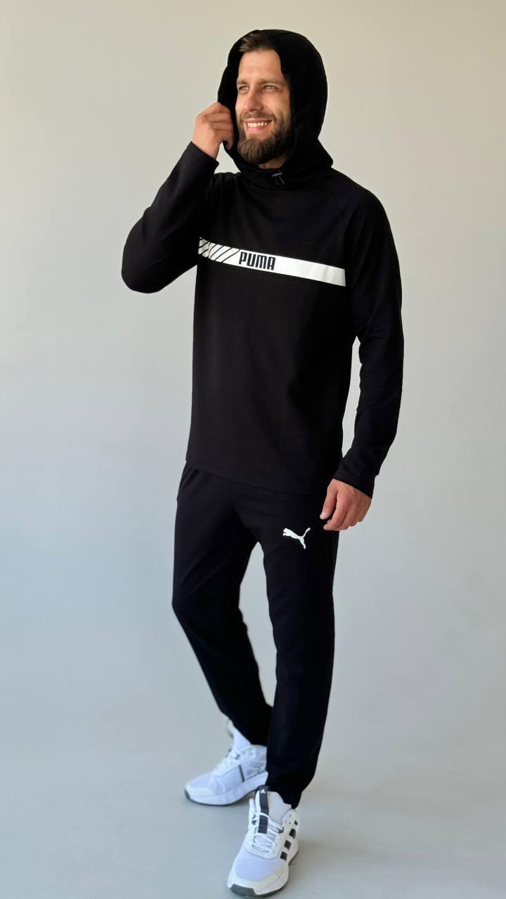 Чорний чоловічий спортивний костюм Puma демісезон костюм на хлопця з капюшоном стильний молодіжний повсякденний