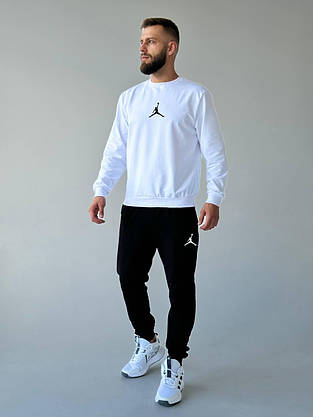 Чоловічий спортивний костюм на весну-осінь біло чорного кольору комплект світшот штани стильний молодіжний костюм, фото 2