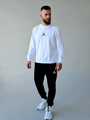 Чоловічий спортивний костюм на весну-осінь біло чорного кольору комплект світшот штани стильний молодіжний костюм, фото 4