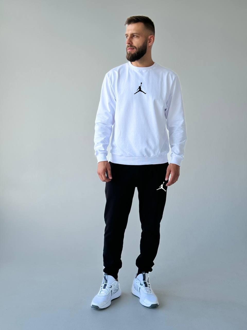 Чоловічий спортивний костюм на весну-осінь біло чорного кольору комплект світшот штани стильний молодіжний костюм