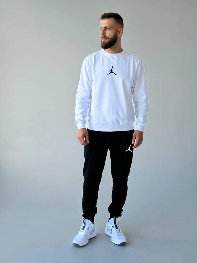 Чоловічий спортивний костюм на весну-осінь біло чорного кольору комплект світшот штани стильний молодіжний костюм, фото 1