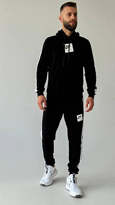 Спортивний костюм чоловічий Nike весна-осінь чорний костюм стильний молодіжний з капюшоном комплект худі штани, фото 2
