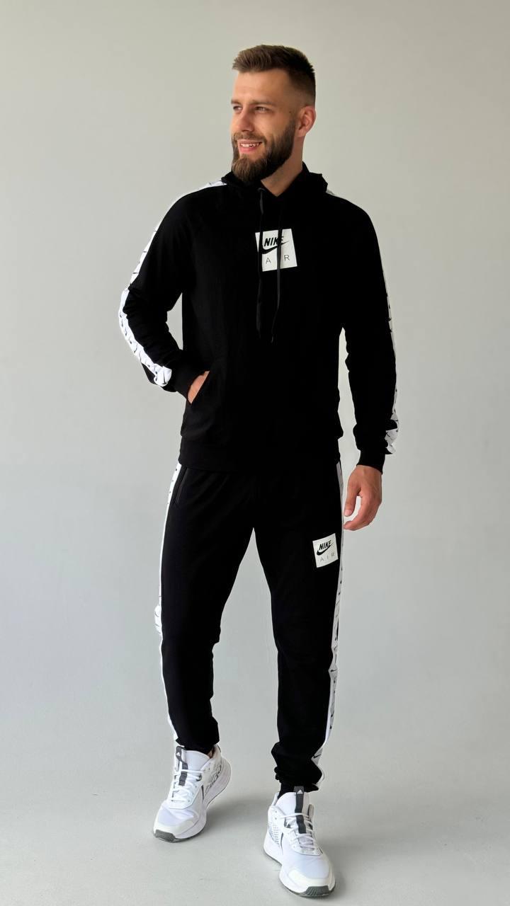 Спортивний костюм чоловічий Nike весна-осінь чорний костюм стильний молодіжний з капюшоном комплект худі штани