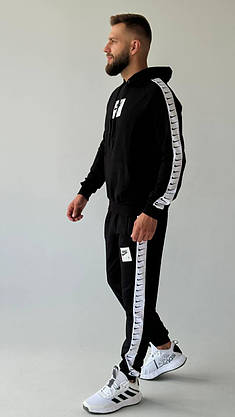 Спортивний костюм чоловічий Nike весна-осінь чорний костюм стильний молодіжний з капюшоном комплект худі штани, фото 4