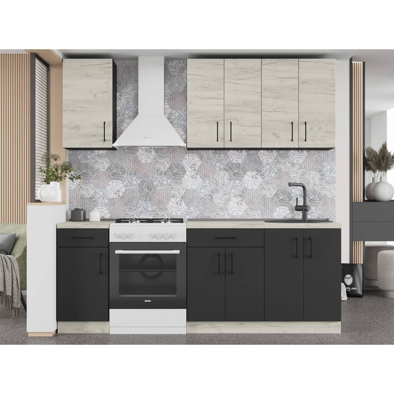 Кухня модульна Еверест Оптіма набір №4 Дуб крафт білий+Антрацит 2,2 м (без стільниці) (DTM-5704)