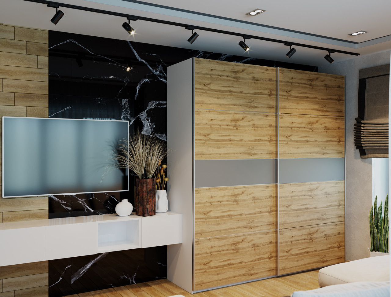 Шафа-купе двохдверна Doros G-Caiser 220х60х240 см Білий/Тахо/Графіт (DRS-011010)