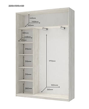 Шафа-купе двохдверна Doros Сіті Лайт 150х45х225 см Біле дерево/2 Дзеркала (DRS-011068), фото 3