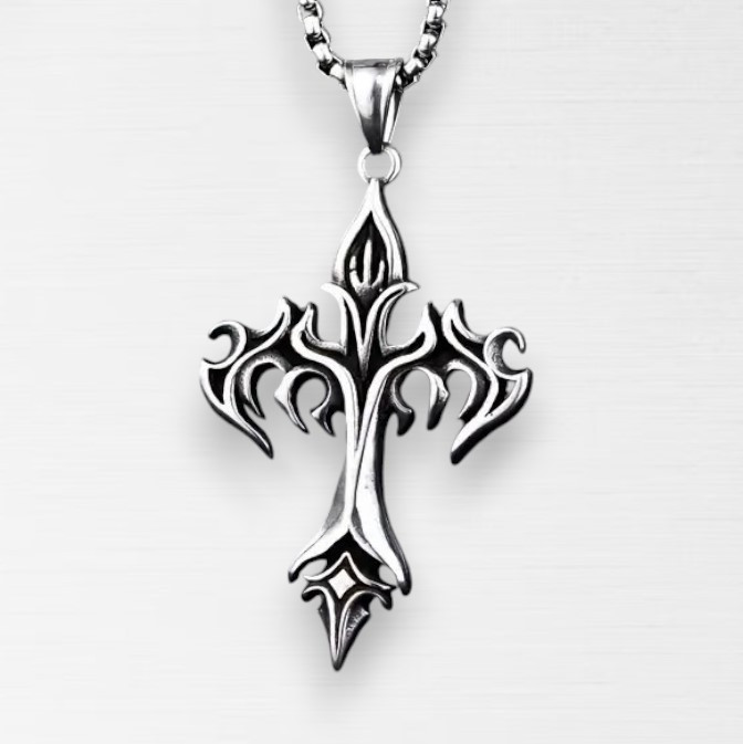 Ретро підвіска-тотем Хрест "Огнем і Хрестом" у формі давнього хреста 5.5 см на ланцюжку 60 см AurumLux263, фото 1