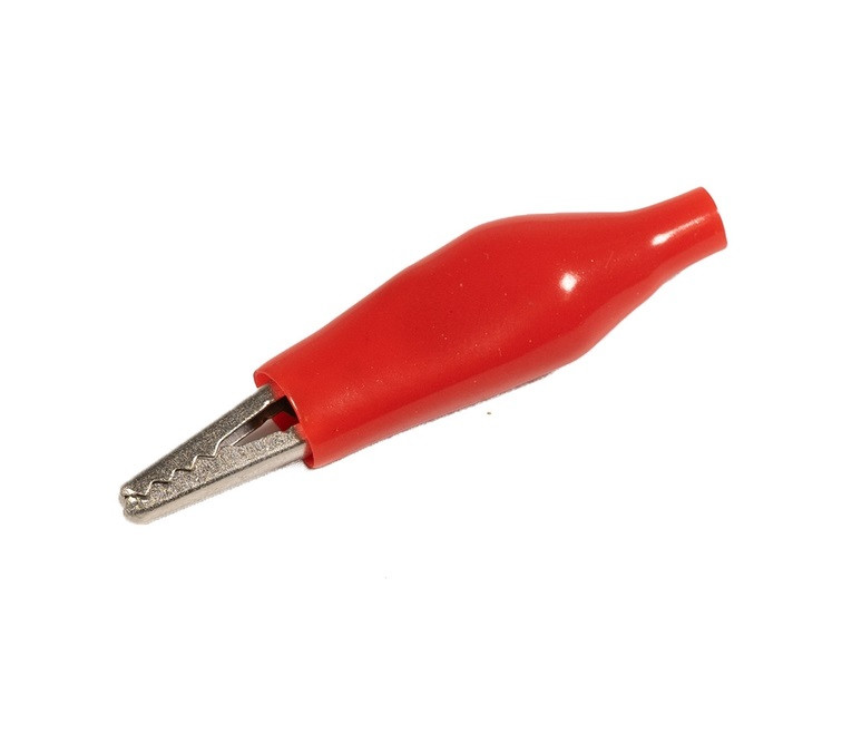 Клема крокодил, 28 мм, 5A, затискач для дротів, тестування та живлення, червоний