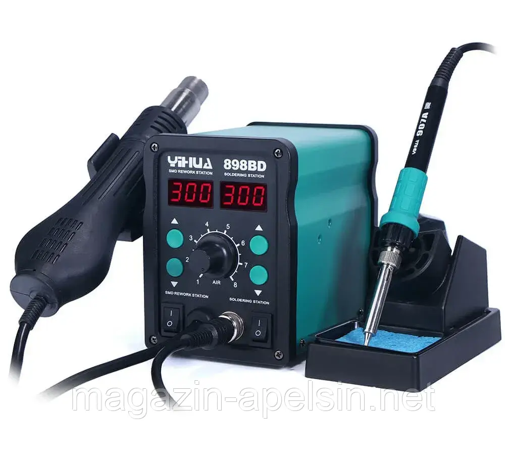 Паяльна станція 2в1 гарячим повітрям і жалом Yihua 898BD з вентилятором в наявності - 700 Вт
