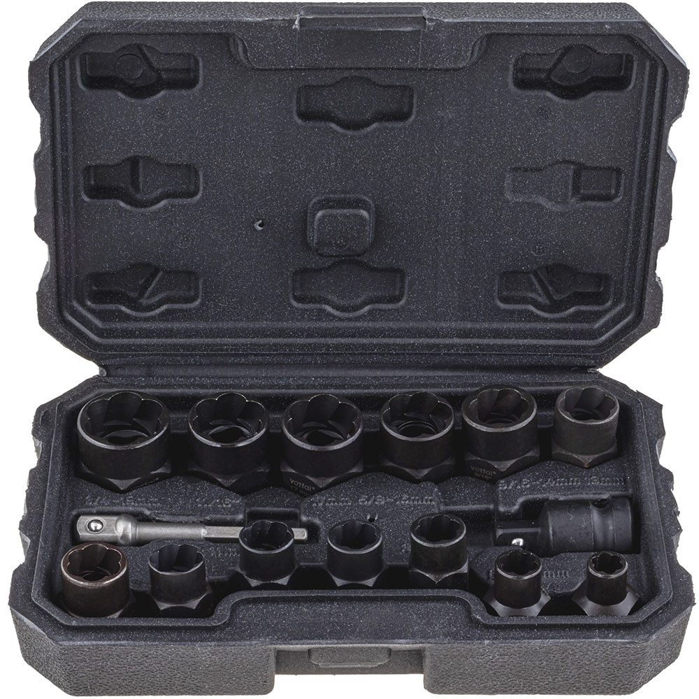 Набір ударних головок для злизаних гайок дюйм. (1/4"-11/16") + метрика (10-19 мм) 15 ел. Vorfal V08085_1, фото 1