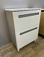 Тумба на ніжках з умивальником зі штучного каміння, біла сірий мармур.