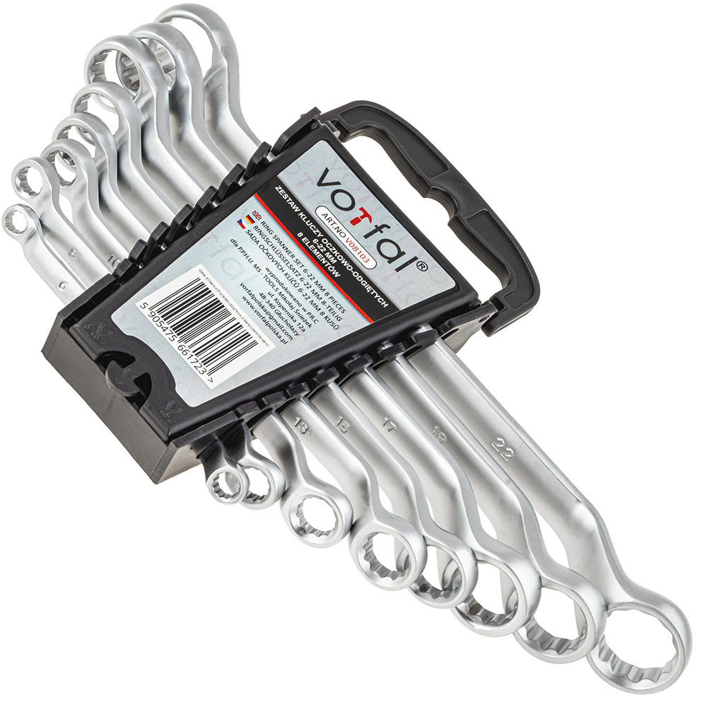 Набір вигнутих накидних ключів 12-граней (6-22 мм) 8 од. Vorfal V08103, фото 1