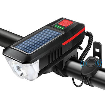 Велосипедний ліхтарик на сонячній батареї зі дзвінком, LY-17-XPE / Акумуляторна велофара / Велоліхтар