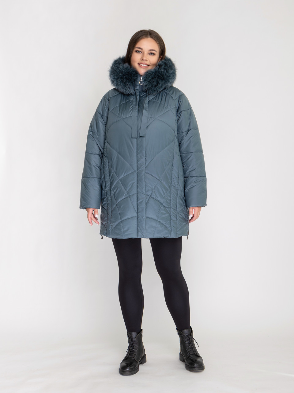 Жіночий теплий пуховик, куртка з хутром песця для пишних форм. Зимова куртка великих розмірів для жінок батал, фото 1