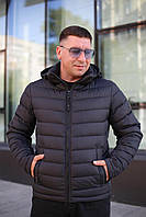 Чоловіча стьобана, тепла куртка Еврозима Black Vinyl BС24-2561 CQG (графен) Великі розміри