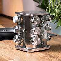 Набір ємностей для спецій на металевій підставці 12 баночок по 100 мл хром