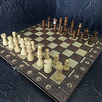 Набір шахи, шашки, нарди, доміно 4 в 1 дерев'яні з магнітом W7702H (дошка 29x29 см)