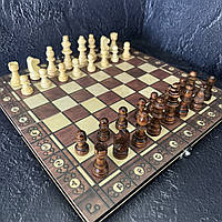 Набір шахи, шашки, нарди 3 в 1 дерев'яні з магнітом W7702H (дошка 29x29 см)