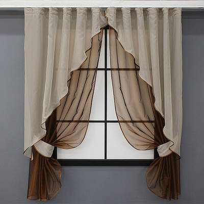 Кухонні штори (280х170см.) з ламбрекеном, на карниз 1-1,5м. Колір коричневий з бежевим. Код 065к 52-1018